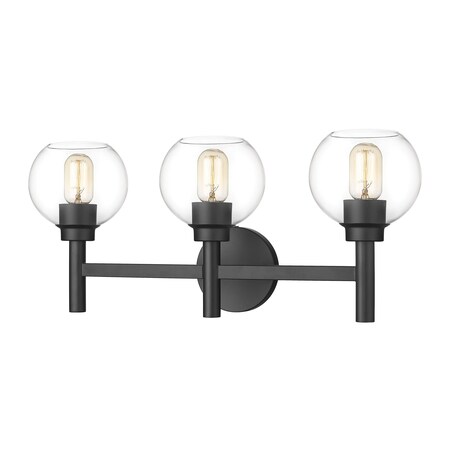 Z-Lite Sutton Vanity, 3-Light, 23.75 In.W x 7 In.L x 10.25 In.H, Matte Black/Clear 7502-3V-MB